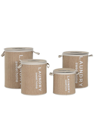 Skalbinių krepšys Home ESPRIT Balta Natūralus Bambukas 40 x 40 x 53 cm 4 Dalys