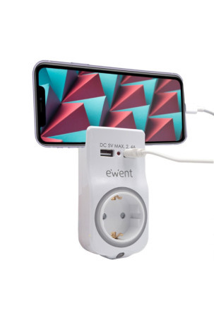 Sieninis lizdas su 2 USB prievadais Ewent EW1225 16A 3680 W Balta 10 W