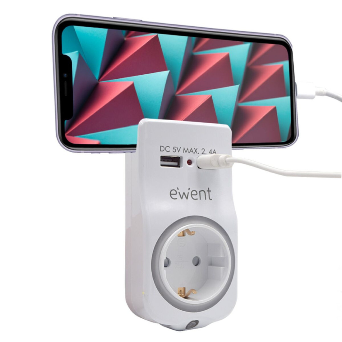 Sieninis lizdas su 2 USB prievadais Ewent EW1225 16A 3680 W Balta 10 W