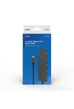 4 lizdų USB-C šakotuvas Savio AK-54 Pilka