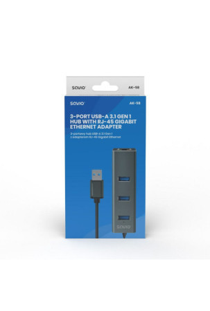 4 lizdų USB šakotuvas Savio AK-58 Ethernet (RJ-45) Pilka