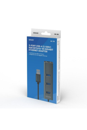 4 lizdų USB šakotuvas Savio AK-58 Ethernet (RJ-45) Pilka