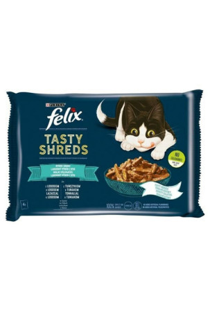 Kačių maistas Purina Tasty Shreds Lašišos raudonumo spalva Tunas 4 x 80 g