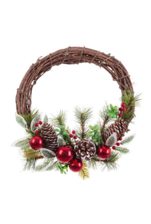 Kalėdinis vainikas Raudona Spalvotas Rotangas Plastmasinis Foam Paklodės Ananasai 30 x 30 cm