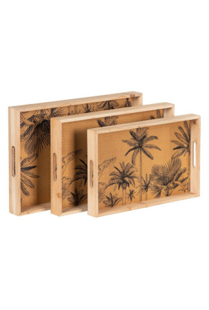 Užkandžių dėklas 45 x 31 x 5 cm Natūralus Medžio Rotangas 3 Dalys Palmė