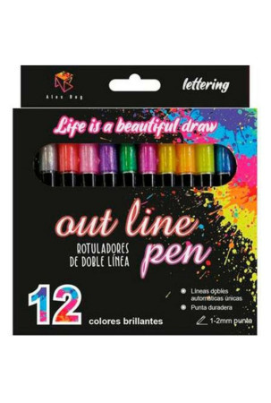 Žymeklių rinkinys Alex Bog Outliner Spalvotas 12 Dalys Pyragai