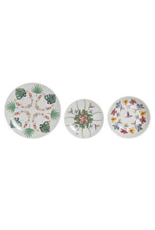 Indų Rinkinys DKD Home Decor Balta Spalvotas Porcelianas Tropinis 18 Dalys