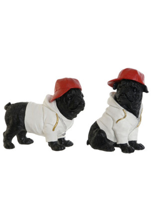 Dekoratyvinė figūrėlė Home ESPRIT Balta Juoda Raudona Šuo 25 x 12 x 21 cm (2 vnt.)