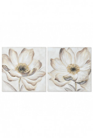 Paveikslas Home ESPRIT Rusvai gelsva Auksinis Drobė Medžio MDF Gėlė Romantiškas 60 x 3 x 60 cm (2 vnt.)